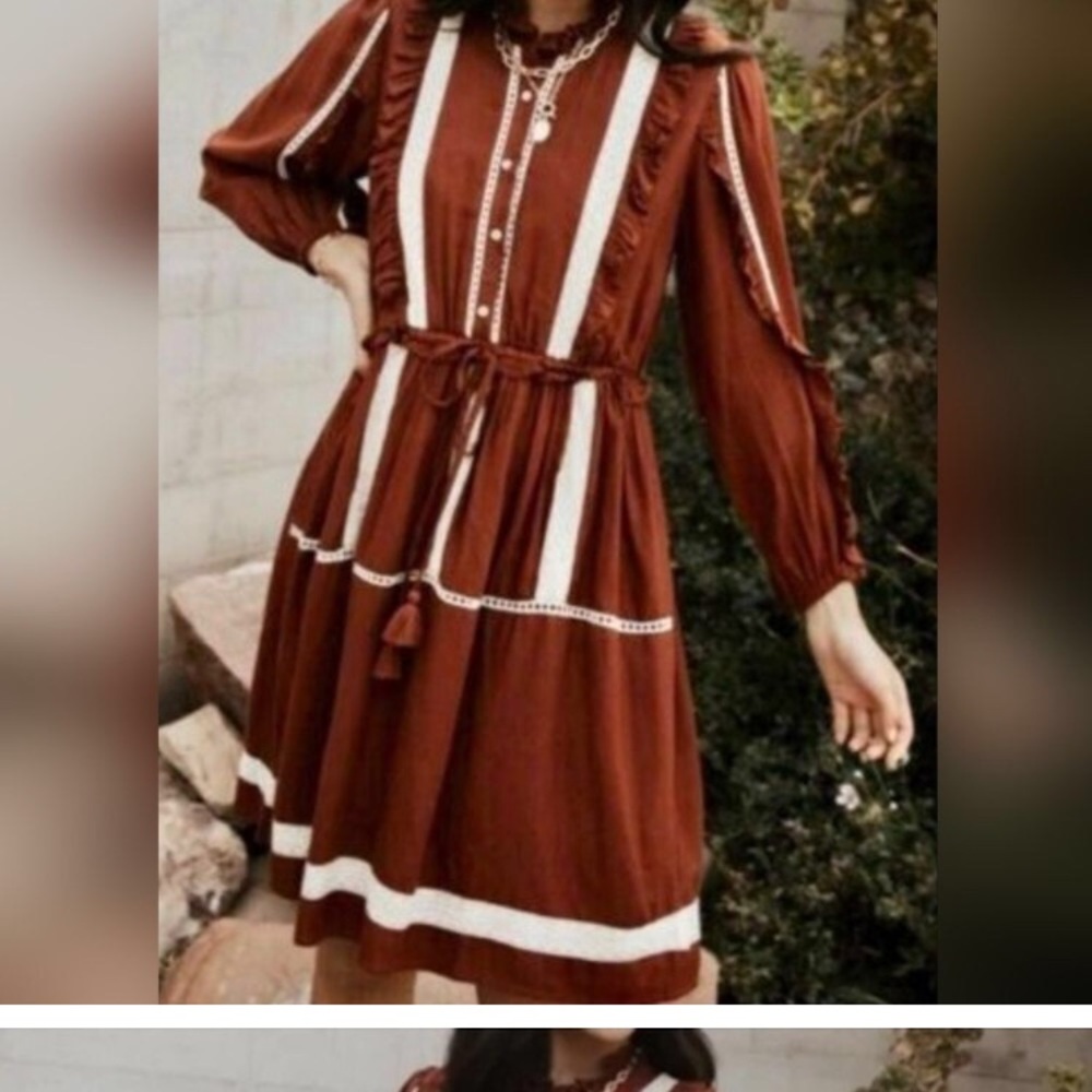 Elegant Brown and White Women's Dress